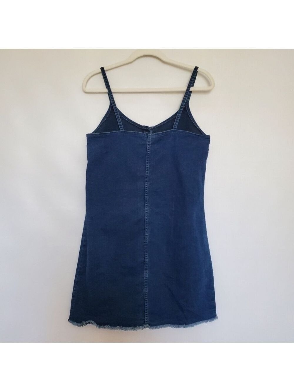DENIM MINI DRESS 90'S Y2K WOMENS XL BLUE BUTTON UP RAW HEM COACHELLA STAGECOACH - Picture 3 of 11